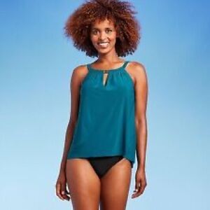 NWT Aqua Green Teal UPF 50 High Neck Keyhole Tankini Top